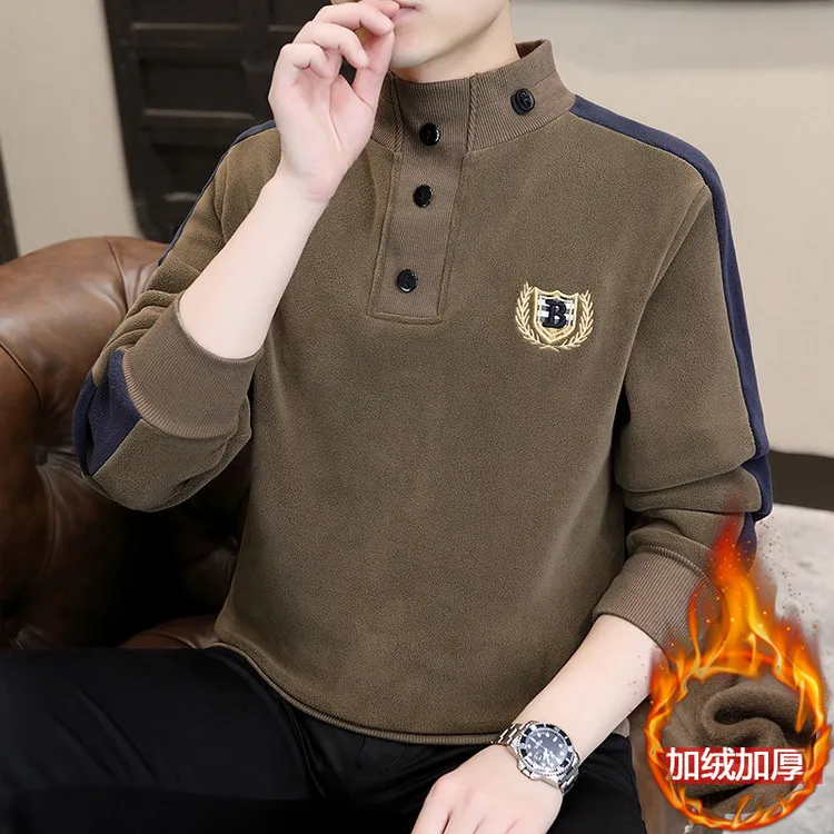 曼库帕娅奥粒绒卫衣男秋冬装加绒加厚长袖打底衫休闲时尚保暖上衣