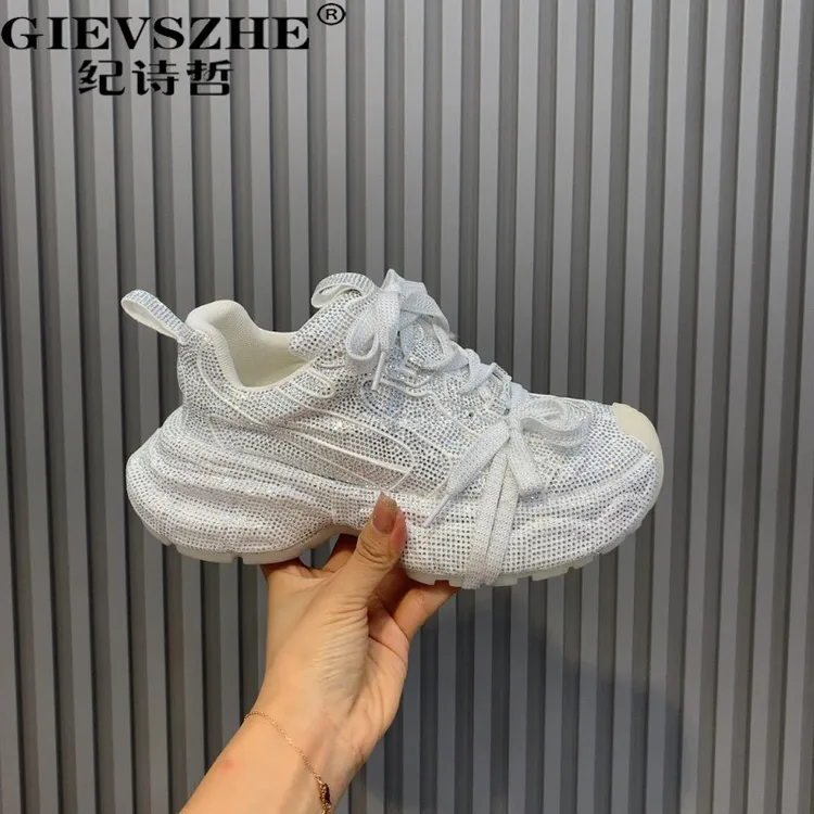 纪诗哲女鞋时尚厚底老爹鞋女秋冬新款水钻潮流百搭休闲运动鞋女款