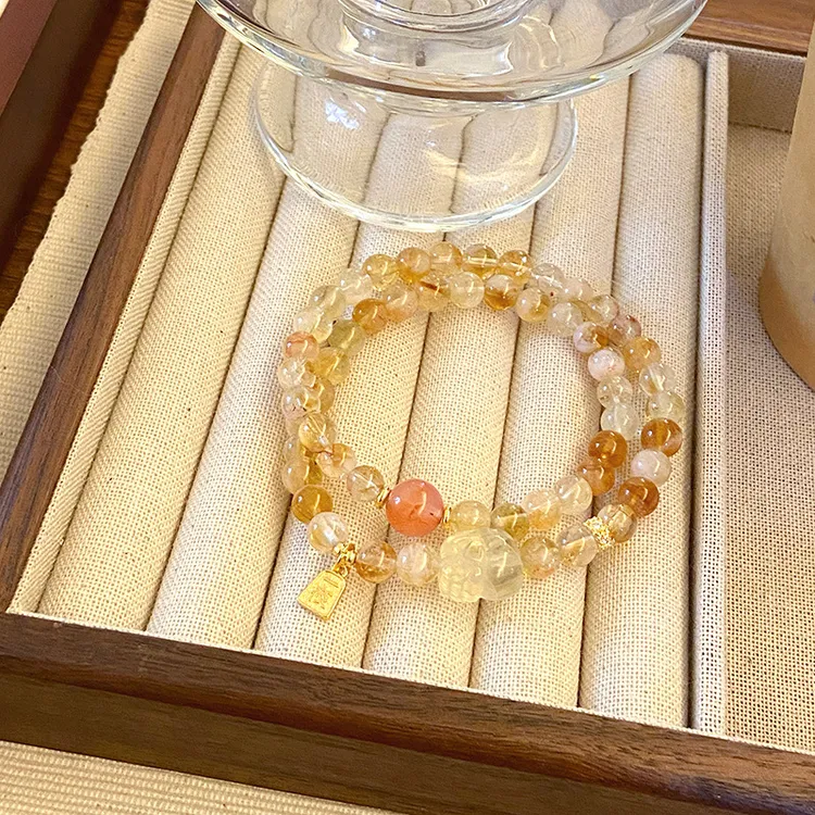 新中式天然黄塔晶双圈手链