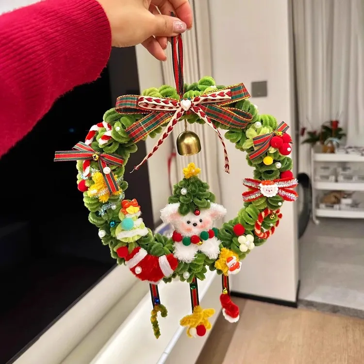 扭扭棒小狗圣诞花环手工diy材料包圣诞节礼物2025新款节日装饰CSB