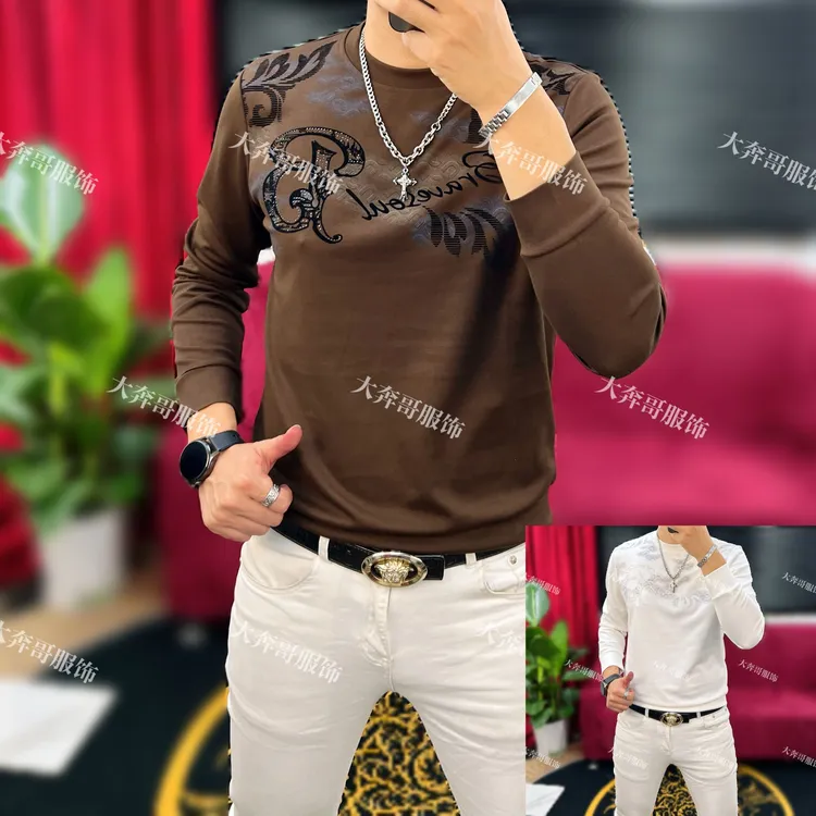DBG欧洲站秋冬新款男士时尚休闲高品质潮流字母帅圆领修身长袖T恤