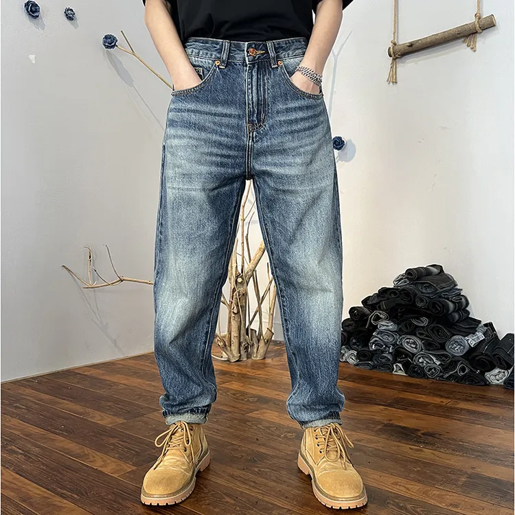 九分蓝色牛仔裤男宽松直筒百搭男士2025秋冬新款锥形百搭休闲裤子