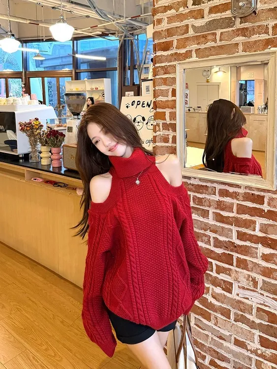 韩系秋冬季纯欲辣妹风毛衣长袖针织衫宽松显瘦时髦减龄高领上衣女