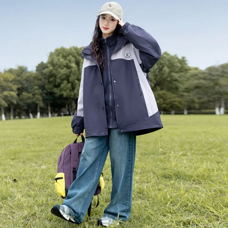 女童外套秋冬款2025新款中大童加厚加绒休闲连帽冲锋衣夹克上衣潮