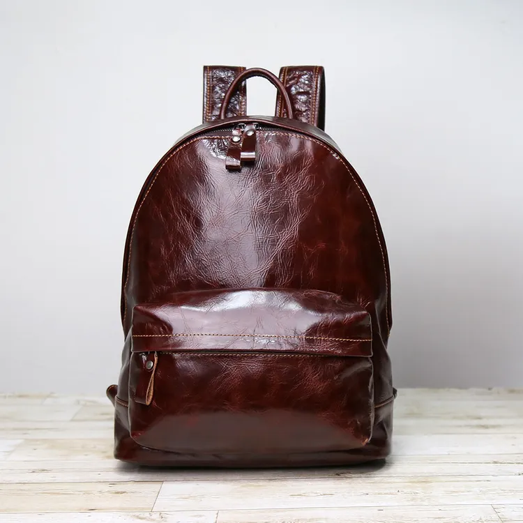 男双肩包拉链轻职风褶皱男士双肩包多功能电脑包轻便复古