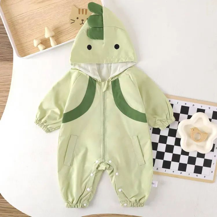 春秋恐龙韩版春秋季婴儿衣服连帽男女宝宝新生儿爬服哈衣冲锋衣