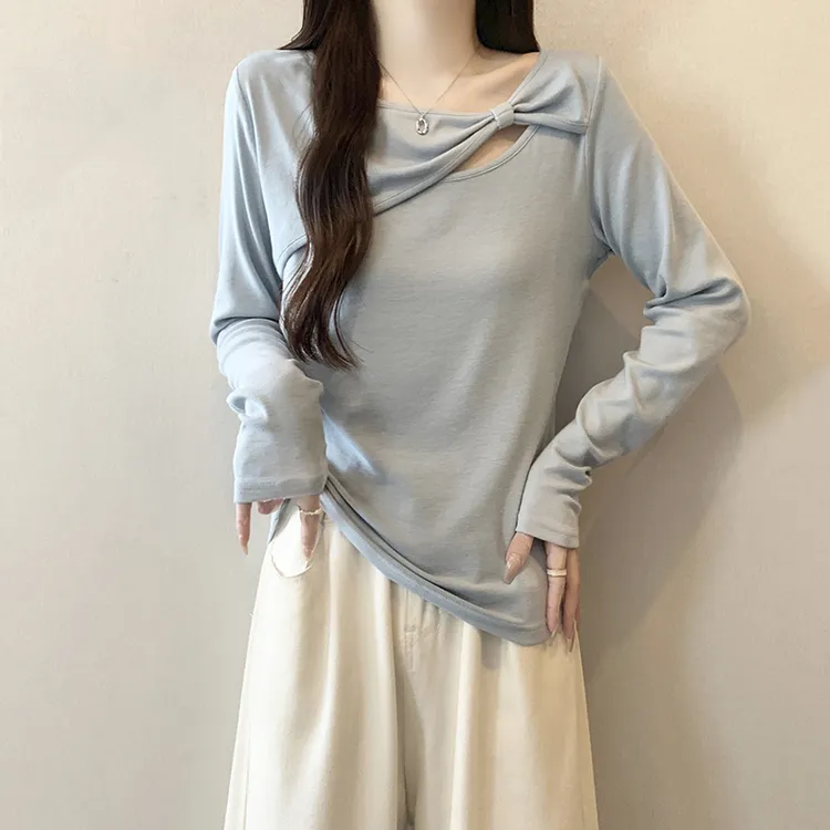 大码女装遮肚子正肩打底衫T恤女春秋微胖mm遮肉显瘦别致百搭上衣