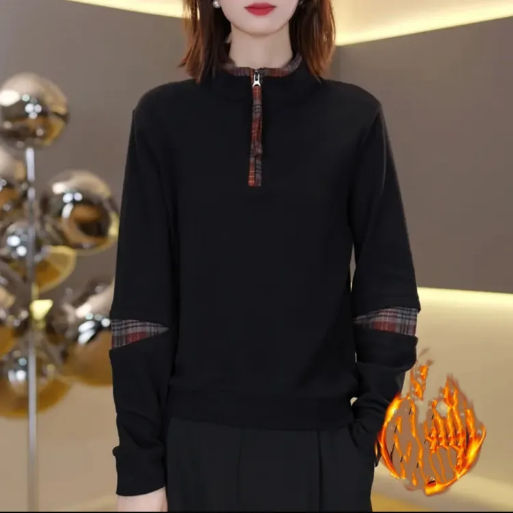 大码洋气显瘦保暖双面绒长袖秋冬百搭内搭时尚打底衫女上衣