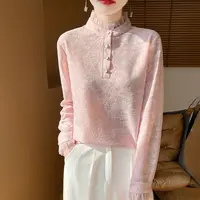 精致总在分秒间~精纺羊毛蕾丝花朵半高领针织打底衫