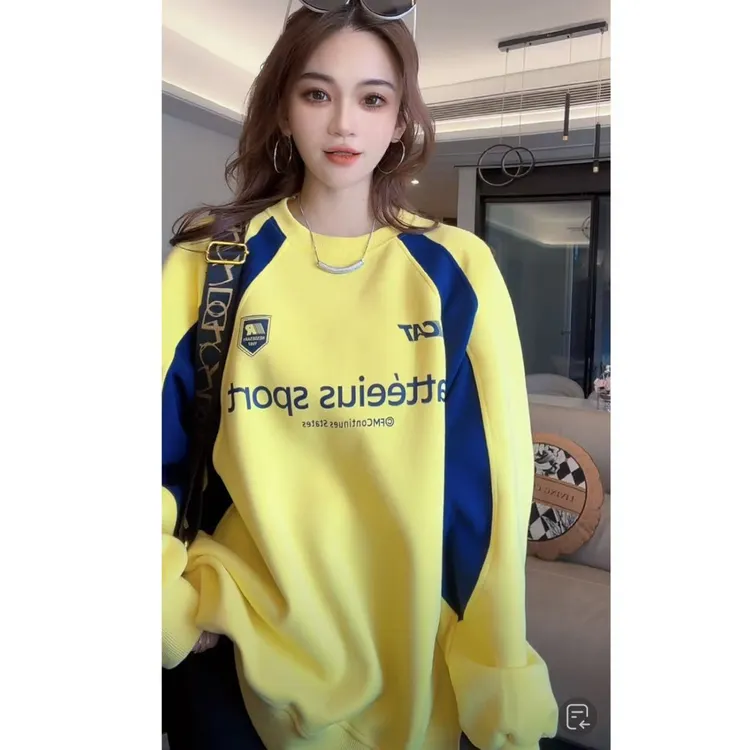 秋冬季新款圆领宽松慵懒风套头卫衣女长袖美式设计感外穿上衣3001