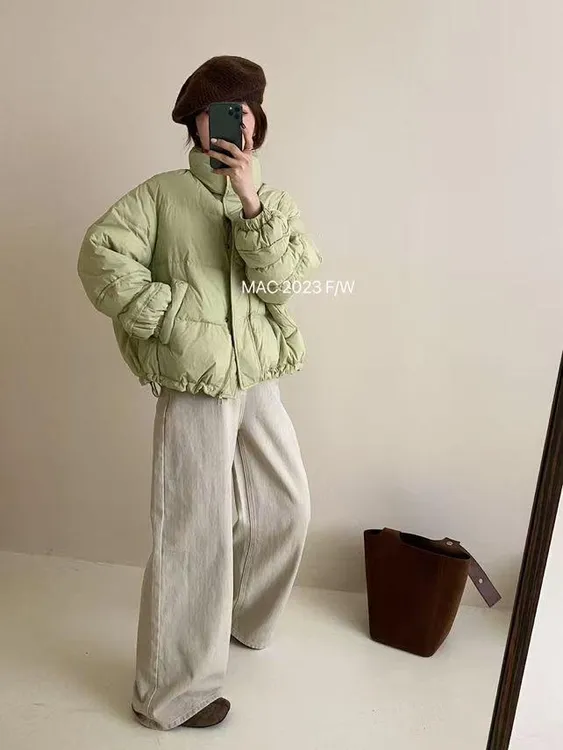 纯色休闲女立领长袖学生短款常规袖加厚羽绒服 3366