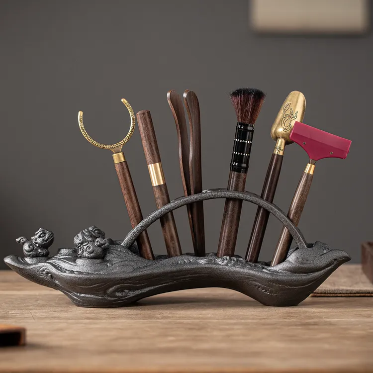 陶瓷茶道六君子套装创意高档家用泡茶用品功夫茶具茶夹茶刀收纳架