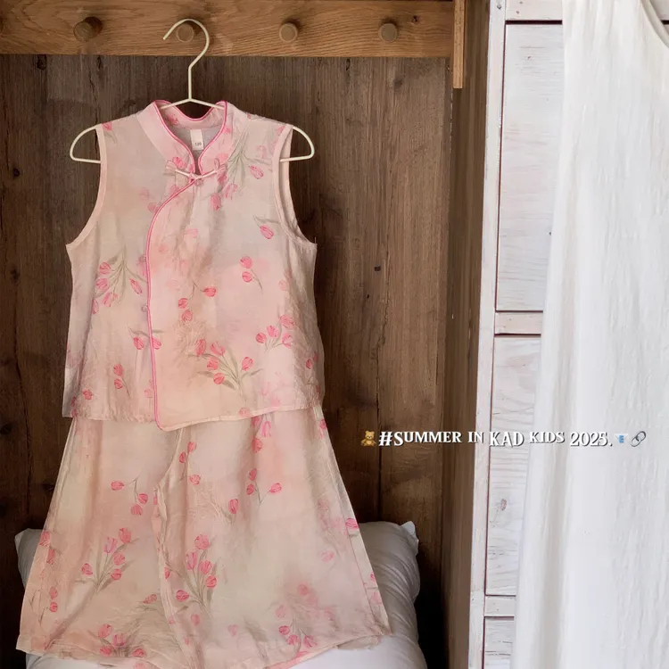 V5042-粉色掐边国风裤子套装