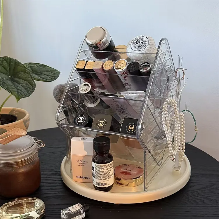 化妆品旋转收纳盒大容量多分区桌面梳妆台口红笔刷护肤品整理架女