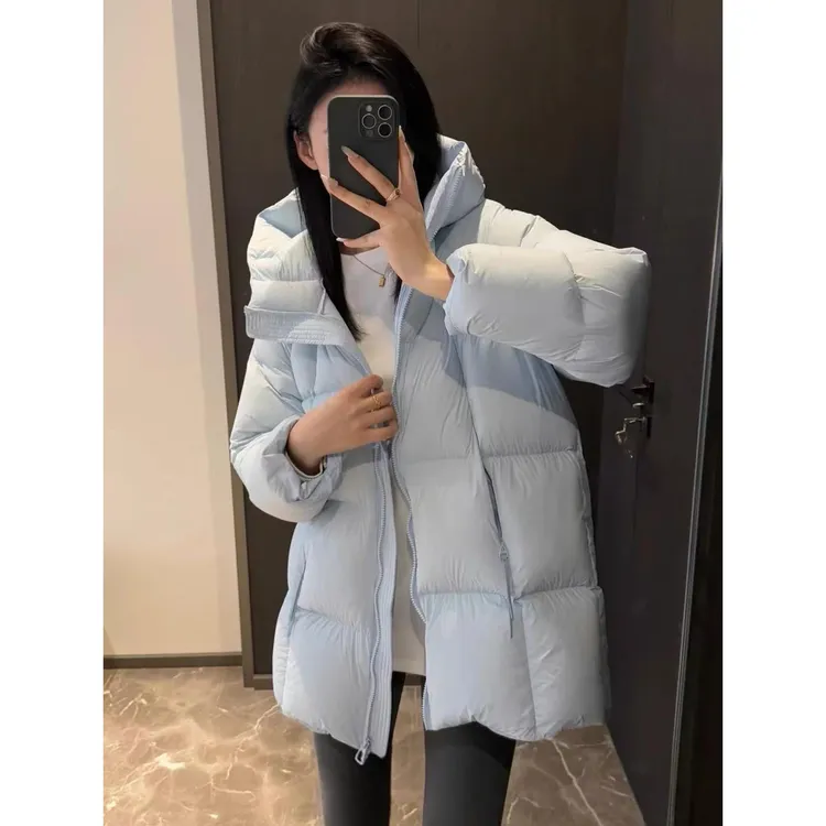 泡芙羽绒服女中长款2025年冬季新款简约加厚连帽面包服小个子显瘦