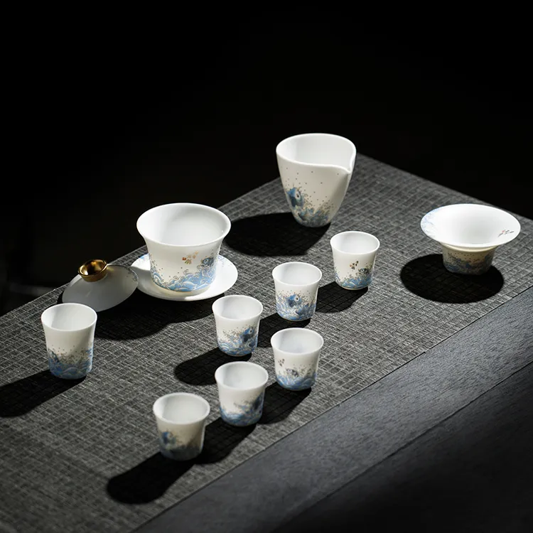 妙莲天香堆金年年有鱼高档德化白瓷茶具套装新年送礼过年礼品礼物