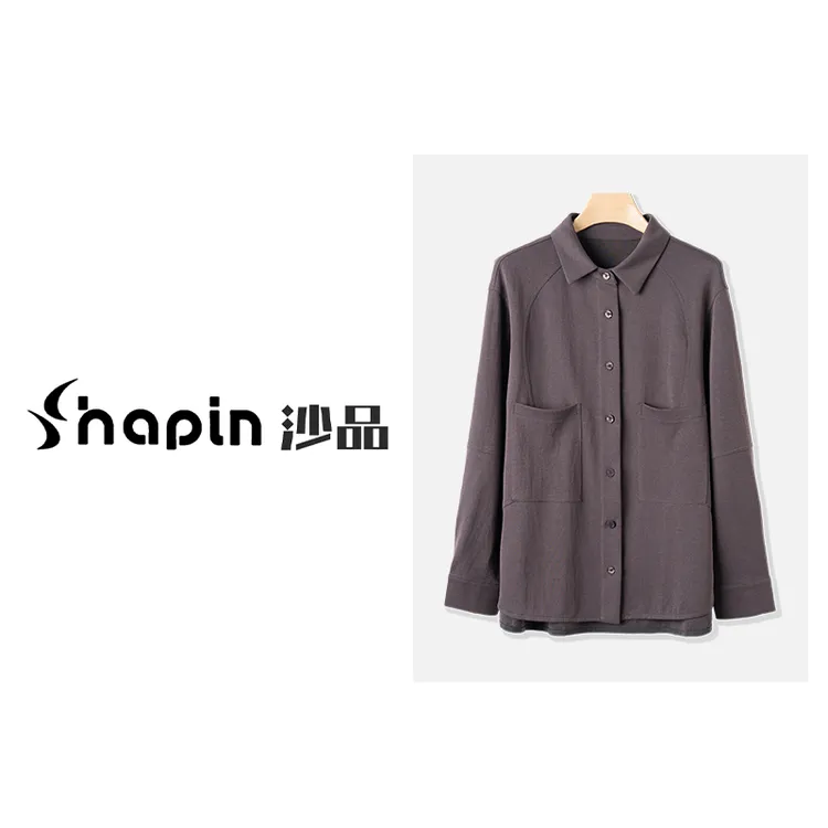 文艺简约大口袋翻领单排扣衬衣时尚通勤百搭长袖上衣女FMD251056