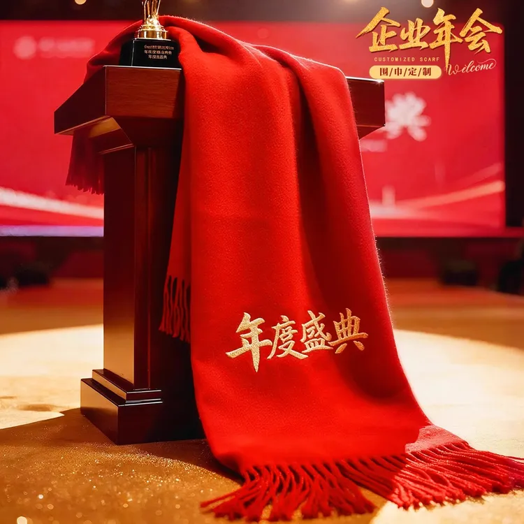2026马年企业年会红围巾定制印logo开业活动公司周年庆典围脖订绣