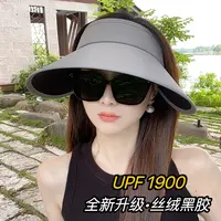 【2025全新升级丝绒哑光黑胶】夏天户外大檐空顶帽遮阳帽百搭显脸小