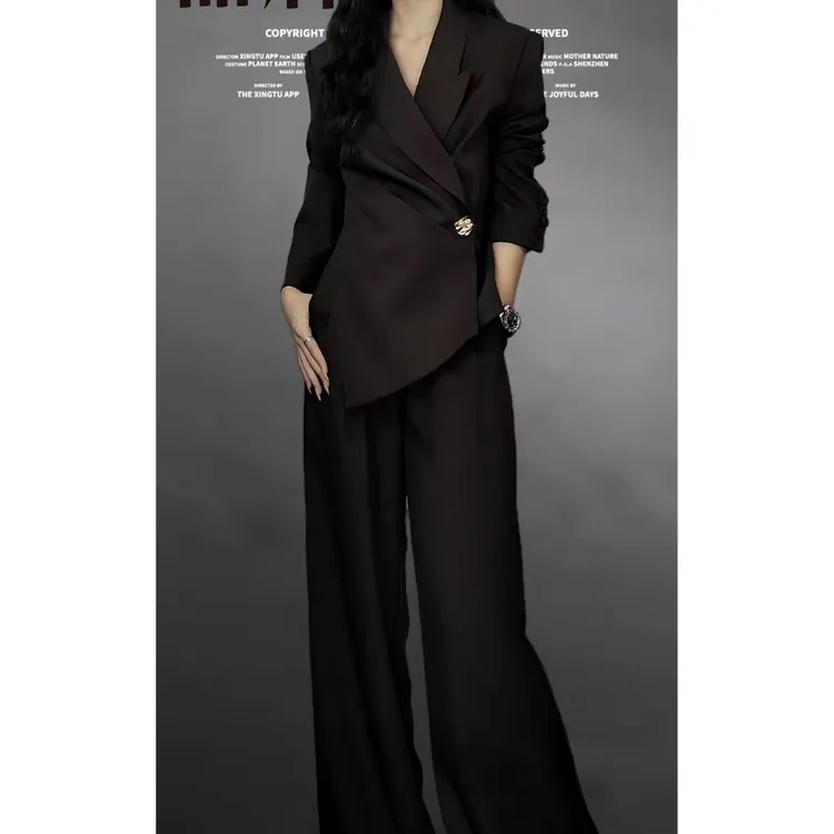 891/深圳南油原创春秋轻奢气质不规则长袖西装套装