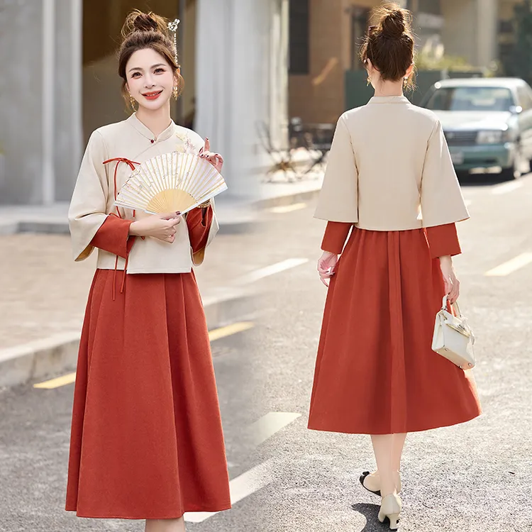 新中式国风半身裙套装女2025春装新款气质印花盘扣唐装洋气两件套