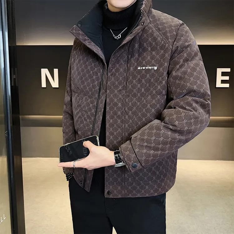 高端痞帅防寒保暖鸭绒男款上衣冬季新款休闲印花男士羽绒服外套
