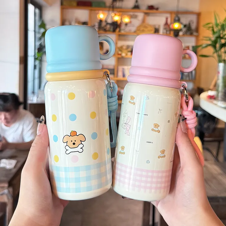 可爱保温杯2025新款女生高颜值316不锈钢杯盖喝水学生双饮吸管杯