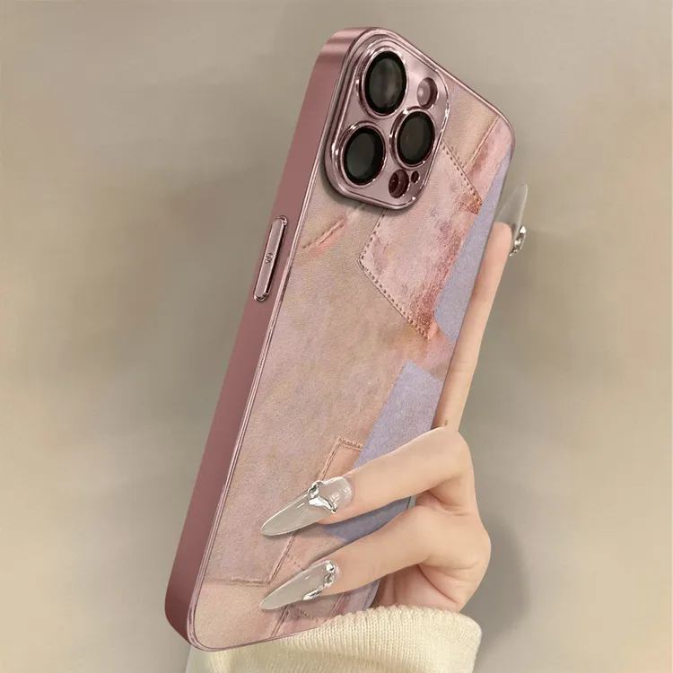 皮革拼接适用于苹果16pro手机壳全包防摔高级感ins创意网红女同款