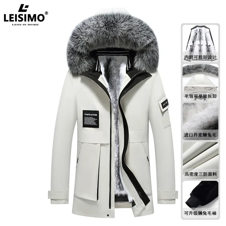 海宁冬季新款獭兔毛内胆派克服男狐狸领皮毛一体加厚皮草外套潮牌