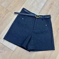 【慢生活】羊毛呢子靴裤阔腿休闲裤时尚毛呢短裤女士冬百搭（含腰带）