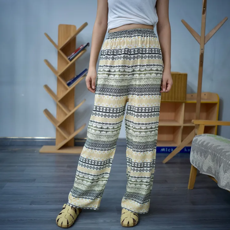 棉绸夏薄款阔腿裤印花居家可外穿