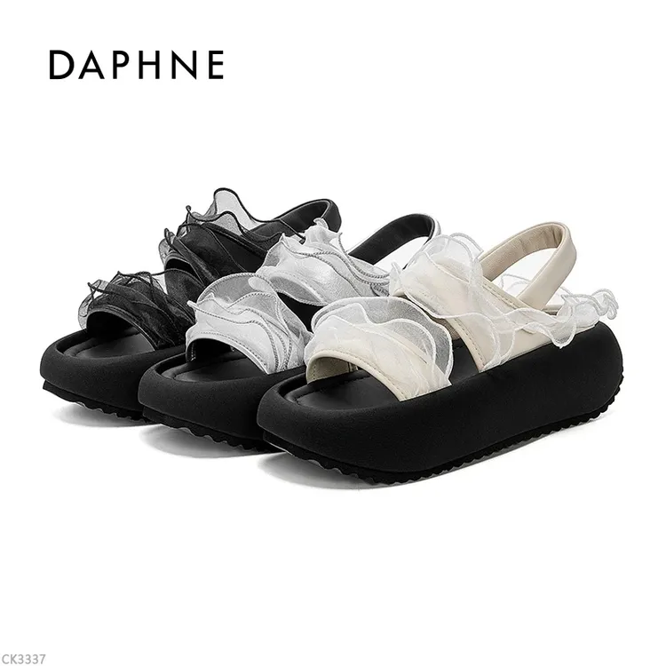 达芙妮2025夏季蕾丝增高修面皮一字型一字拖沙滩鞋拖鞋厚底外穿LL