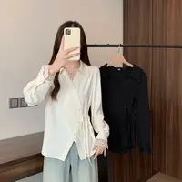长大码女装2025秋季法式小衫设计感显瘦小众不规则绑带衬衫63950