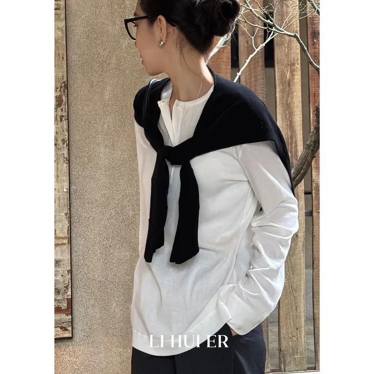 LiHuiEr李慧儿【拂生】2025显瘦高级气质小众春夏黑色百搭披肩STW02