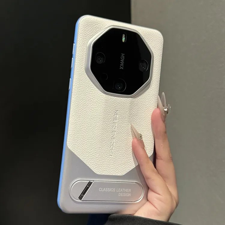 适用华为mate70pro+手机壳纯色素皮隐形支架mate60rs非凡大师防摔