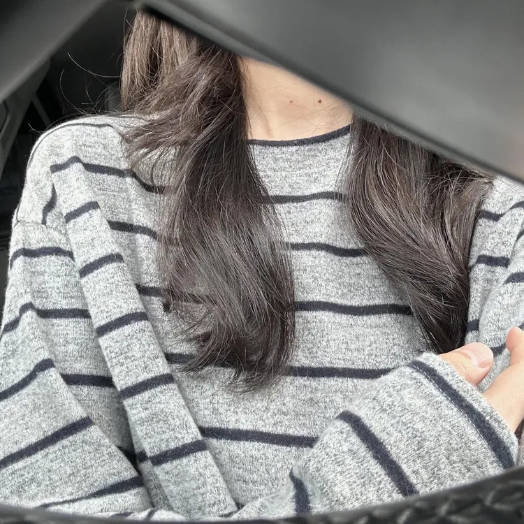 撞色条纹长袖T恤女秋季宽松慵懒风巨好看ins圆领毛针织打底衫上衣