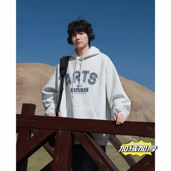 连帽美式长袖ins百搭休闲卫衣常规情侣秋冬印花加绒运动上衣