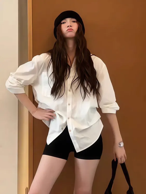 休闲风简约通勤白色衬衫女2025早秋新款慵懒宽松衬衣百搭女装上衣