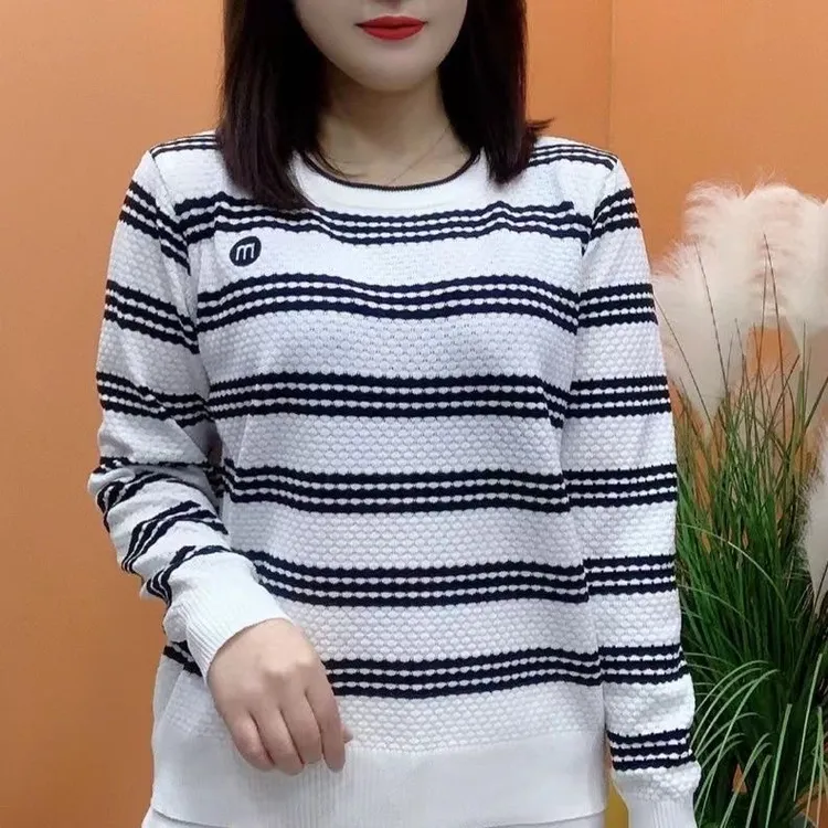 衫不起球长袖轻职风秋冬秋季女条纹休闲毛针织衫
