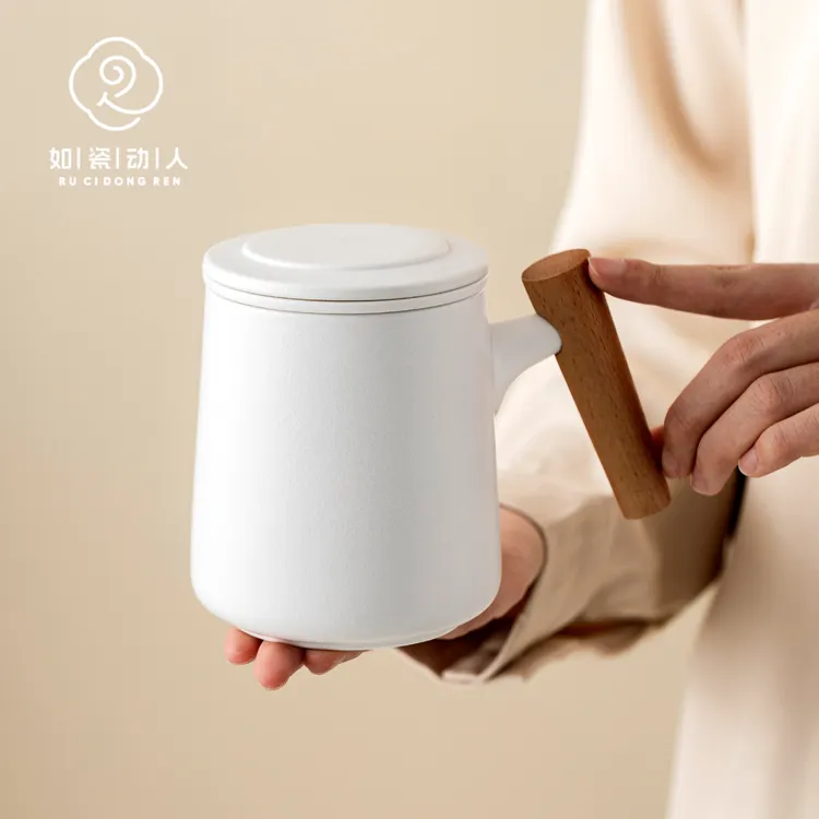 如瓷动人陶瓷茶杯高档办公室个人专用茶水分离水杯日式简约马克杯