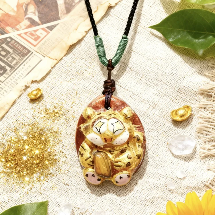 非金属布艺项链 花花粘土符文金灿灿的小豹子女孩必备时尚项链