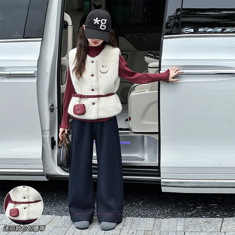女童秋冬款韩版休闲加厚马甲毛衣套装中大童时髦洋气儿童网红秋装
