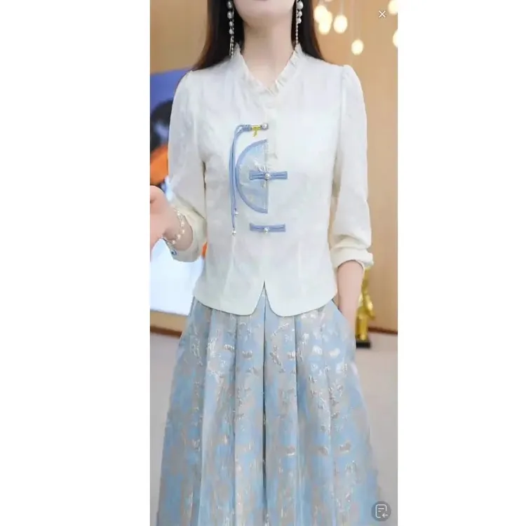 新中式国风马面裙套装2025新款女春夏汉服旗袍妈妈十三行爆连衣裙