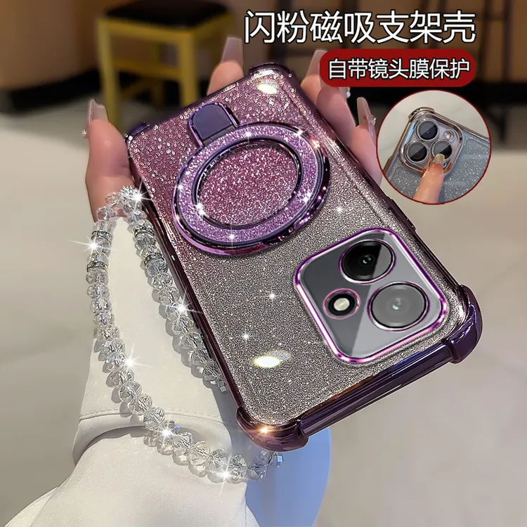 适用荣耀400手机壳女 潮闪粉HONOR400镜头全包DNN-AN00软壳带支架