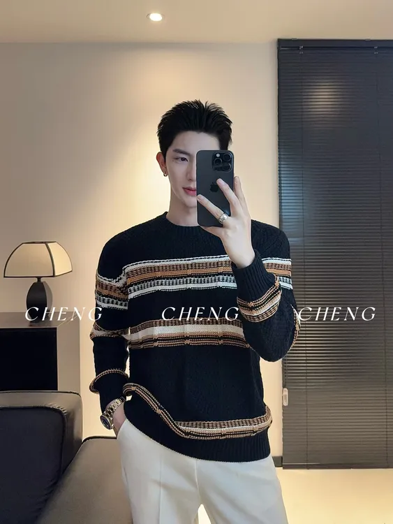 「程程的试衣间」高奢长绒棉60支粗针工艺老钱风毛衣时尚百搭上衣男