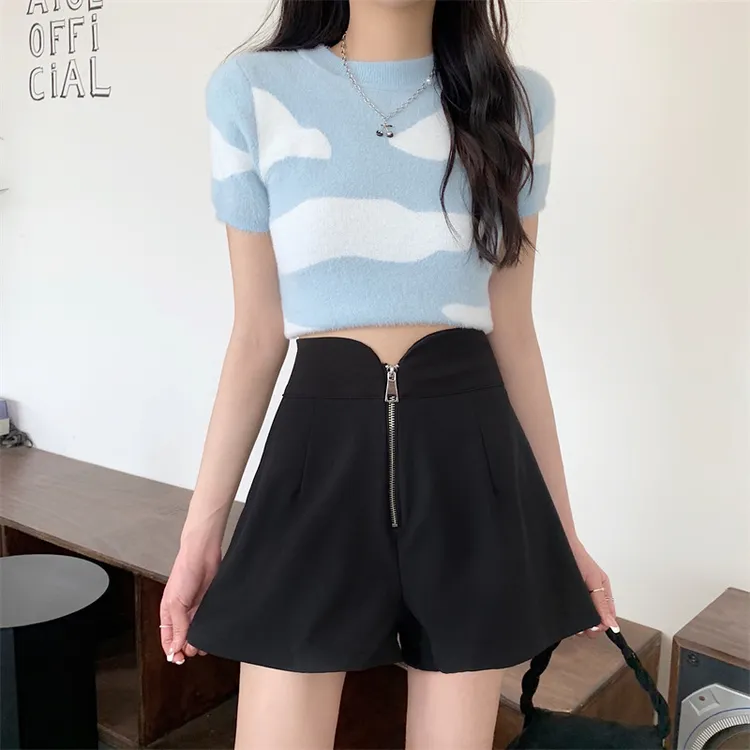 黑色西裤短裤女夏季新款高腰阔腿裤气质显瘦休闲百搭a字辣妹热裤