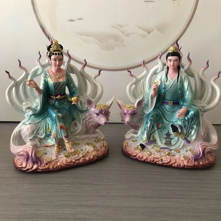 仿白瓷九尾狐九尾娘娘神像家用供奉灵狐男狐女狐像九姑娘真身摆件