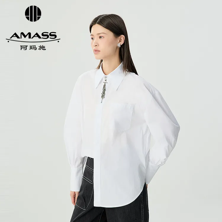 阿玛施2025春季新款时尚设计款衬衫流苏装饰高级感衬衣女装530052