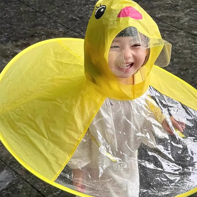 小黄鸭飞碟雨衣小孩斗篷式雨伞帽幼儿园宝宝儿童雨衣连雨披女童