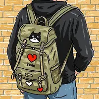 Hu 工装翻盖魔术贴户外抽绳双肩包